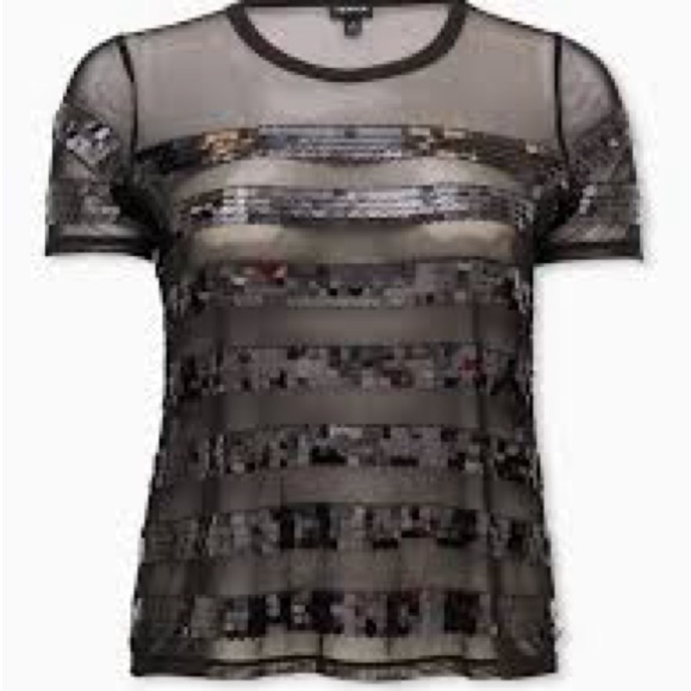 Torrid Black sheer mesh and sequined striped top